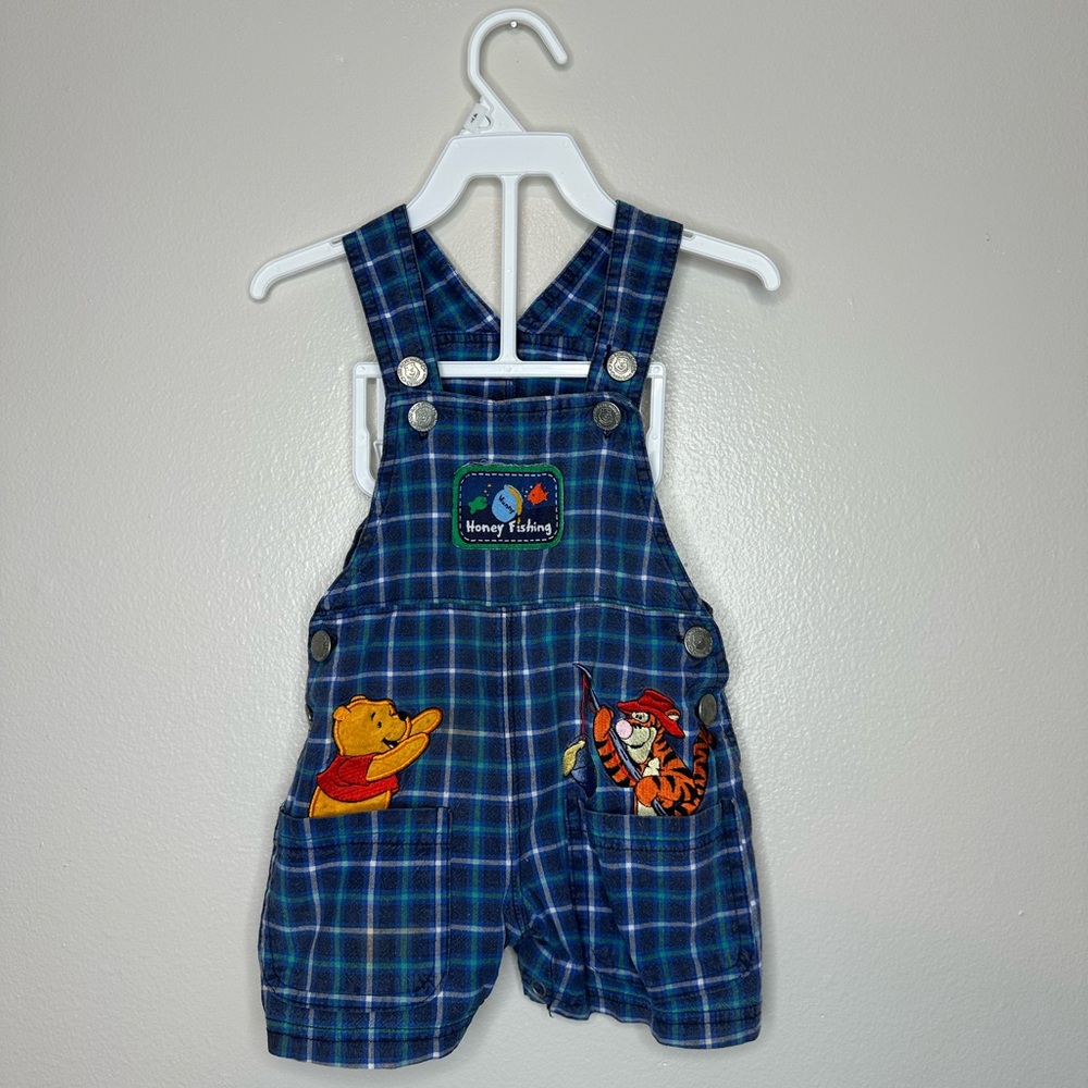 Winne the Pooh 100 Acre Collection Blue Plaid Baby Overalls Vintage
